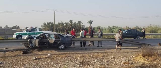 برخورد خودرو با گاردریل در جاده کمربندی اهواز –  تهران با یک کشته