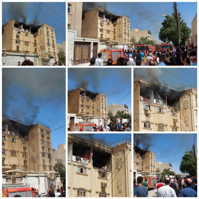 آتش سوزی و انفجار در یک واحد مسکونی ۴طبقه در کیان اباد اهواز