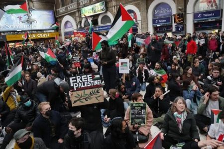 تجمع عظیم حامیان فلسطین در مرکز لندن